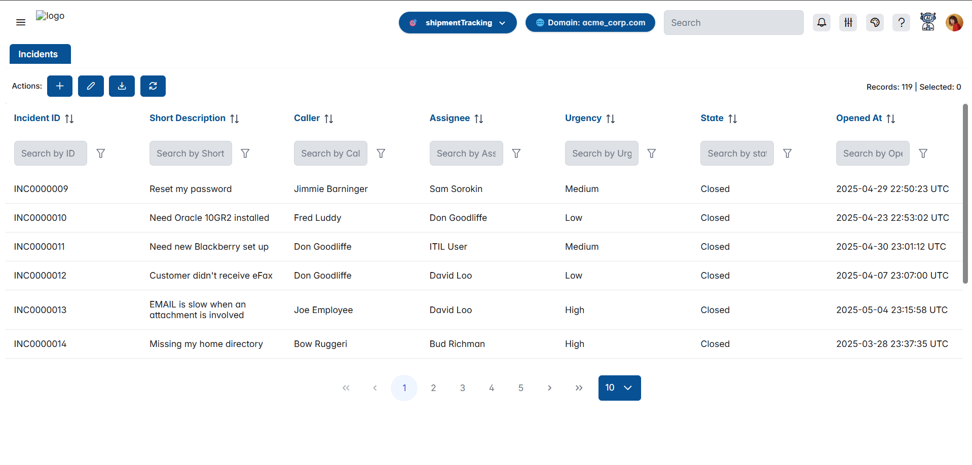 Incident Table